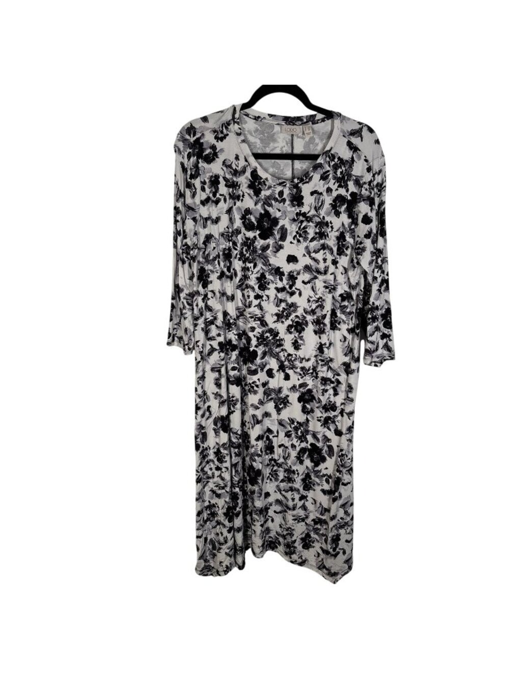 LOGO By Lori Goldstein Women LP Pockets Floral Printed Rayon 3/4 Sleeves Dress